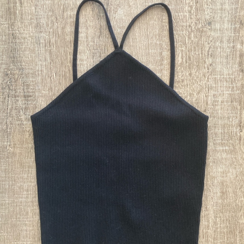 Black Ribbed Spaghetti Strap Top